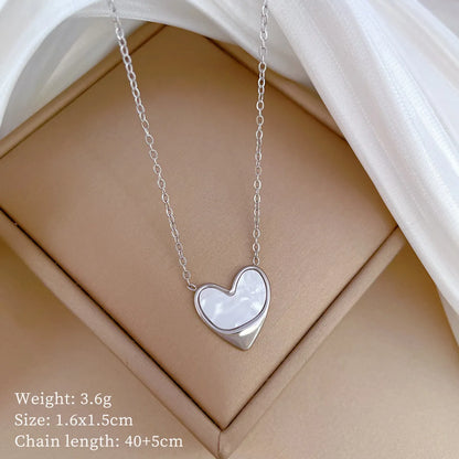 Titanium Steel IG Style Simple Style Classic Style Irregular Inlay Heart Shape Shell Pendant Necklace