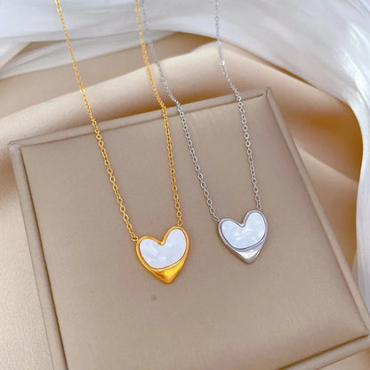 Titanium Steel IG Style Simple Style Classic Style Irregular Inlay Heart Shape Shell Pendant Necklace