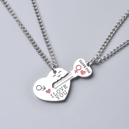 Titanium Steel IG Style Simple Style Letter Heart Shape Key Pendant Necklace