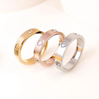 Titanium Steel IG Style Sweet Heart Shape Polishing Plating Inlay Rhinestones Rings