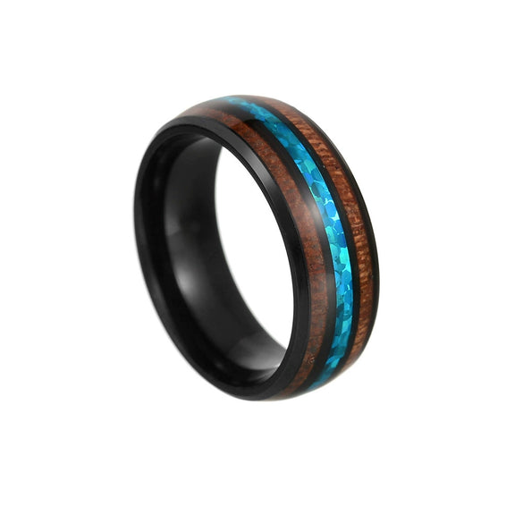 Titanium Steel Inlaid Acacia Wood Imitation Opal Abalone Ushaped Ring Hand Jewelry Electroplating
