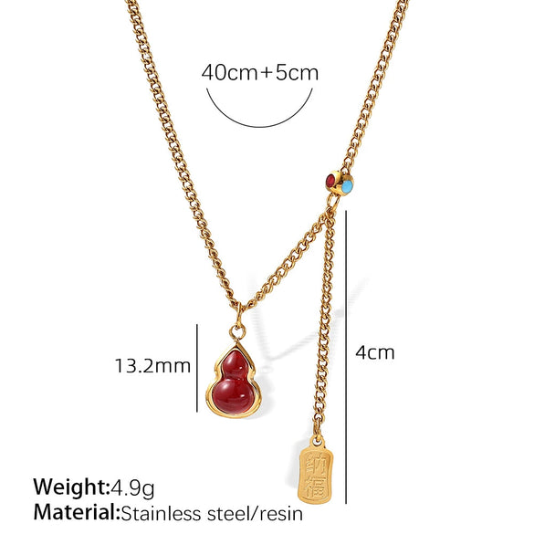 316L Stainless Steel Inlaid Resin Gourd Pendant Necklace For Women Electroplated Fashion Style