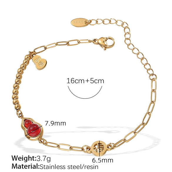 316L Stainless Steel Inlaid Resin Gourd Pendant Necklace For Women Electroplated Fashion Style