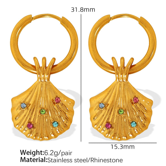 316L Stainless Steel Inlaid Scallop Marine Life Pendant Necklace Earrings Set For Women With Electroplating Design