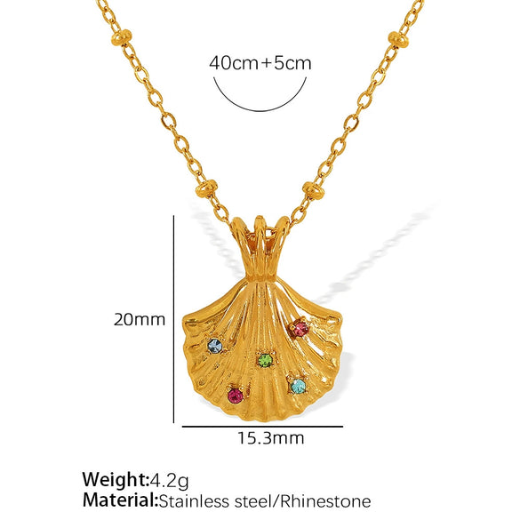 316L Stainless Steel Inlaid Scallop Marine Life Pendant Necklace Earrings Set For Women With Electroplating Design