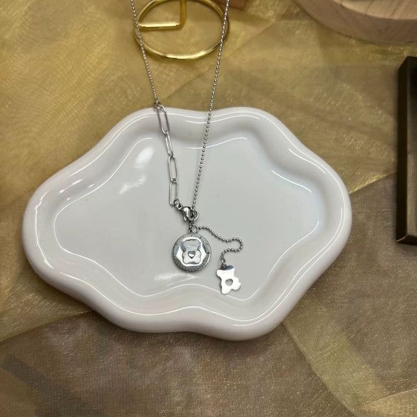 Titanium Steel Inlaid Shell Bear Pendant Necklace For Women Ins Style Fashion Color Retaining Jewelry