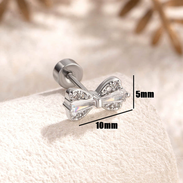 Titanium Steel Inlaid Zircon Bow Style Women's Earrings