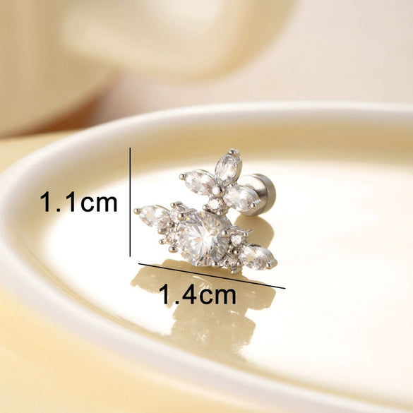 Titanium Steel Inlaid Zircon Cross Saturn Lady Earrings