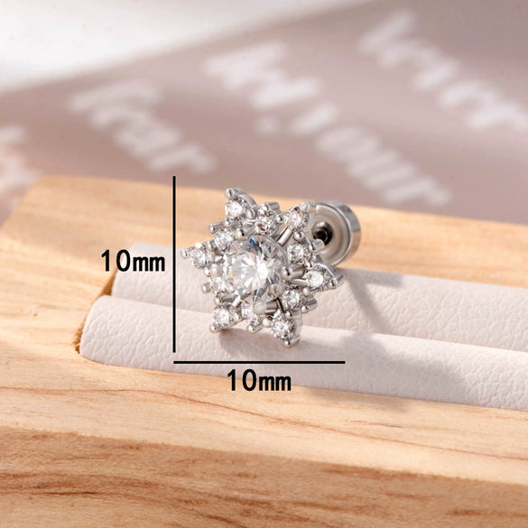Titanium Steel Inlaid Zircon Snowflake Earrings For Women
