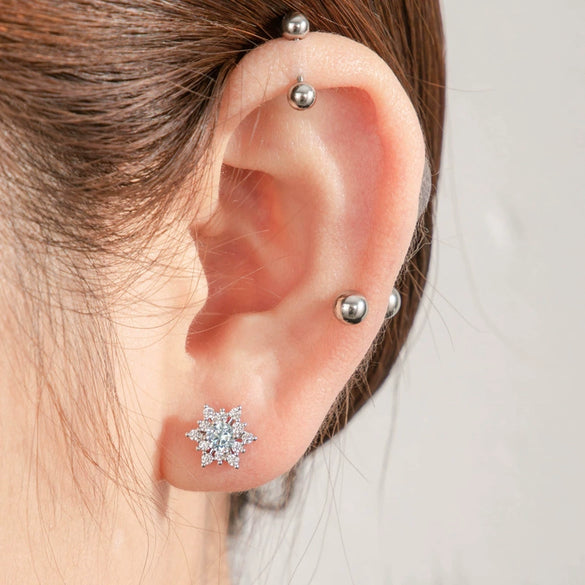 Titanium Steel Inlaid Zircon Snowflake Earrings For Women