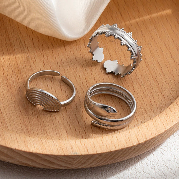 Titanium Steel Irregular Geometric Hollow Multilayer Electroplated Unisex Ring