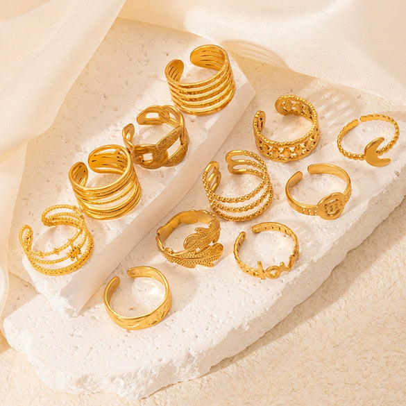 Titanium Steel Irregular Open Type Unisex Ring With Heart Shape Flower Leaves Letters Numbers Text Pattern And Electroplating