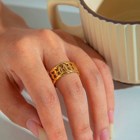 Titanium Steel Irregular Open Type Unisex Ring With Heart Shape Flower Leaves Letters Numbers Text Pattern And Electroplating