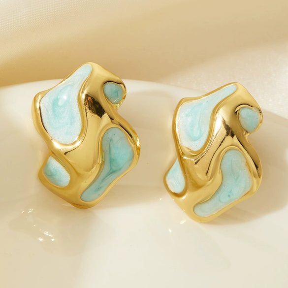 Titanium Steel Irregular Women's Earrings With Colorful Lines Electroplating Minimalist Geometric Style
