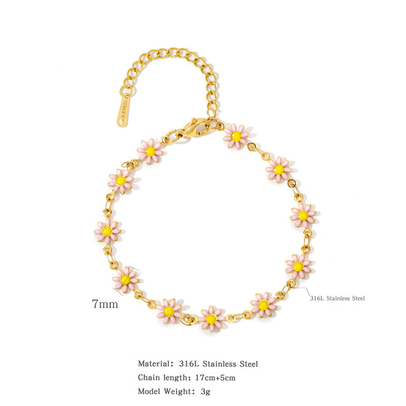 Titanium Steel Jewelry Bracelet With Colorful Daisy Pattern And Electroplating Process Unisex Style