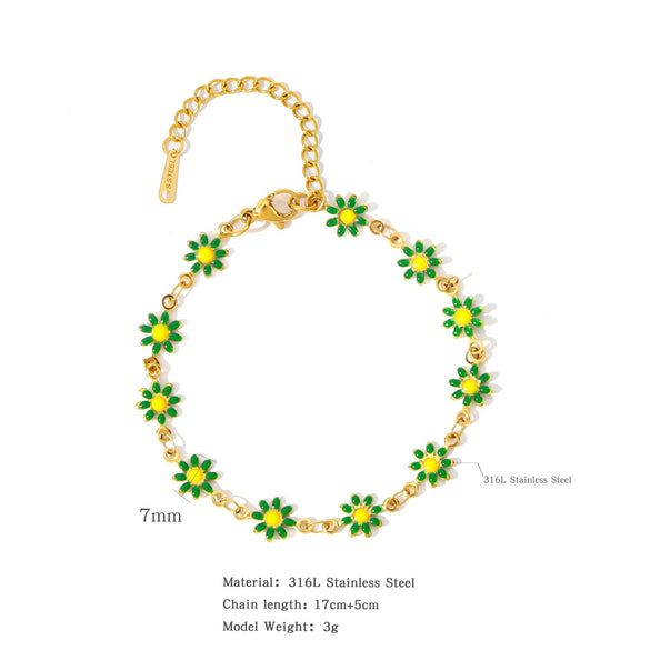Titanium Steel Jewelry Bracelet With Colorful Daisy Pattern And Electroplating Process Unisex Style