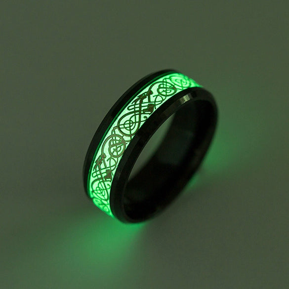 Titanium Steel Jewelry Electroplated Night Light Dragon Ring With Letters Numbers Text For Unisex
