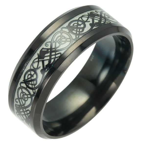 Titanium Steel Jewelry Electroplated Night Light Dragon Ring With Letters Numbers Text For Unisex