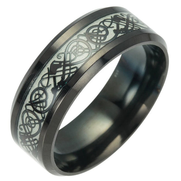 Titanium Steel Jewelry Electroplated Night Light Dragon Ring With Letters Numbers Text For Unisex