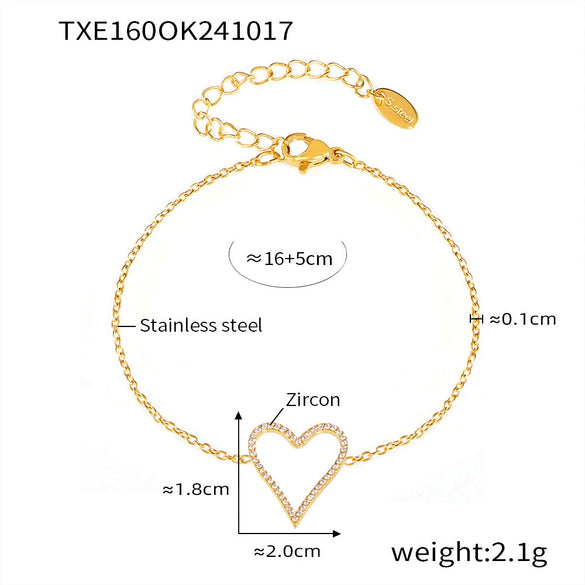 316L Stainless Steel Jewelry Electroplating Personality Geometric Peach Heart Necklace Bracelet For Women
