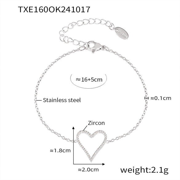 316L Stainless Steel Jewelry Electroplating Personality Geometric Peach Heart Necklace Bracelet For Women