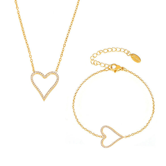 316L Stainless Steel Jewelry Electroplating Personality Geometric Peach Heart Necklace Bracelet For Women