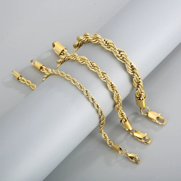 Titanium Steel Jewelry 18K Gold Twocolor Twist Chain Unisex Stainless Steel Bracelet Bracelet  Sales