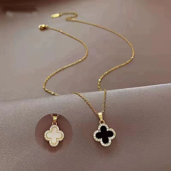 Titanium Steel Jewelry Pendant Bracelet Necklace Ear Clip Accessories With Four Leaf Clover Butterfly Geometric Pattern Electroplated For Women