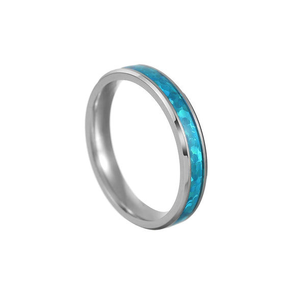 Titanium Steel Jewelry Rings Bracelets Blue Imitation Opal Dripping Oil Style Unisex
