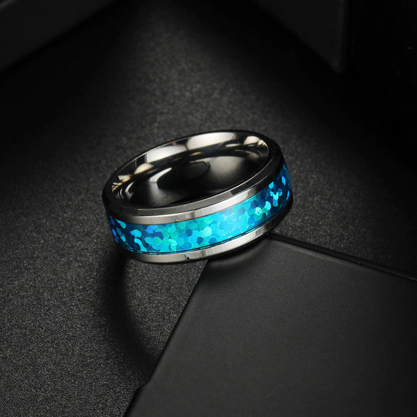 Titanium Steel Jewelry Rings Bracelets Blue Imitation Opal Dripping Oil Style Unisex