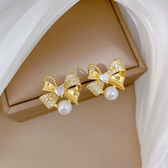 Titanium Steel Jewelry Set With Bow And Geometric Design Light Luxury Electroplated