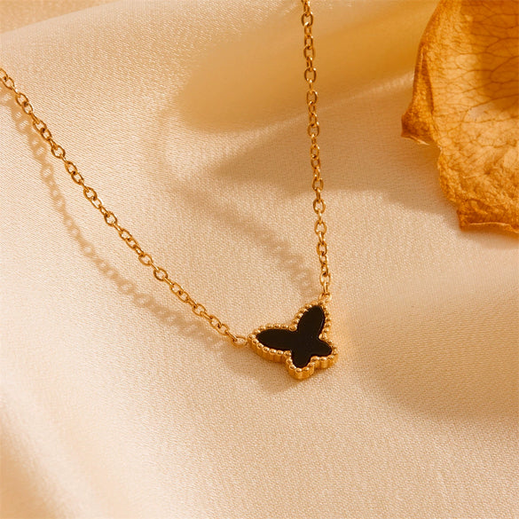 Titanium Steel Jewelry Set With Butterfly And Plant Flowers Pattern For Women Include Necklace Earrings And Bracelet