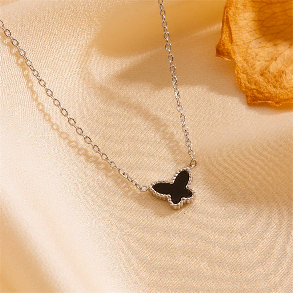 Titanium Steel Jewelry Set With Butterfly And Plant Flowers Pattern For Women Include Necklace Earrings And Bracelet