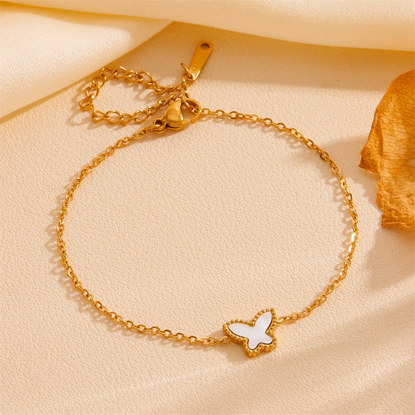 Titanium Steel Jewelry Set With Butterfly And Plant Flowers Pattern For Women Include Necklace Earrings And Bracelet