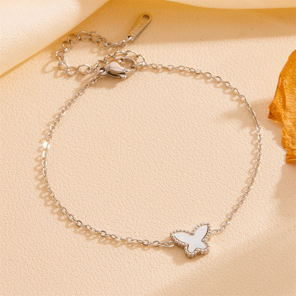 Titanium Steel Jewelry Set With Butterfly And Plant Flowers Pattern For Women Include Necklace Earrings And Bracelet