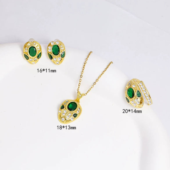 Titanium Steel Jewelry Set With Emerald Gemstone Pendant Animal Zodiac Pattern Electroplated For Women