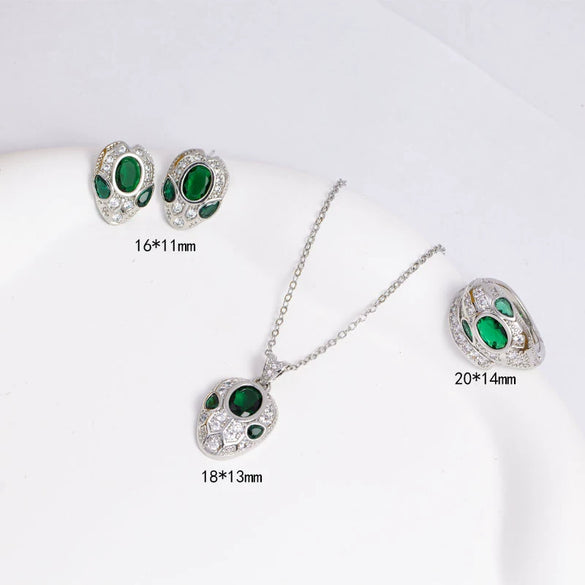 Titanium Steel Jewelry Set With Emerald Gemstone Pendant Animal Zodiac Pattern Electroplated For Women