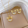 Titanium Steel Jewelry Set With Geometric Pattern And Electroplating Mouse Head Design For Women