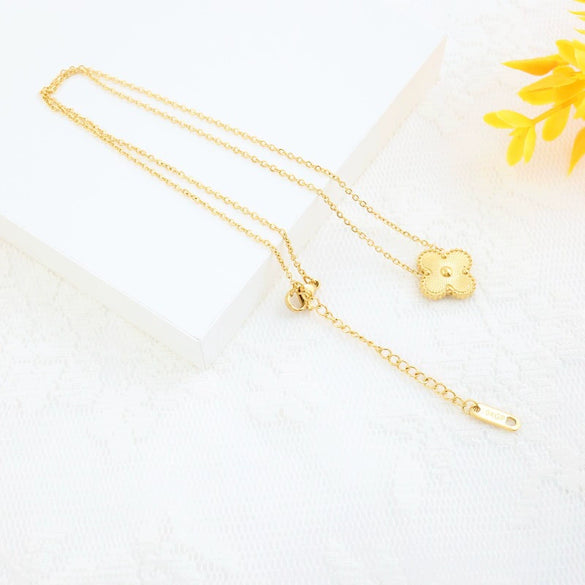 Titanium Steel Jewelry Set With Laser Clover And Plant Flowers Pattern Electroplating Treatment For Women