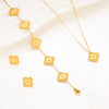 Titanium Steel Jewelry Set With Laser Clover And Plant Flowers Pattern Electroplating Treatment For Women