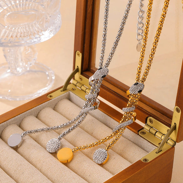 316L Stainless Steel Jewelry With Spirit Snake Design Double Layer Chain Electroplated Style For Unisex