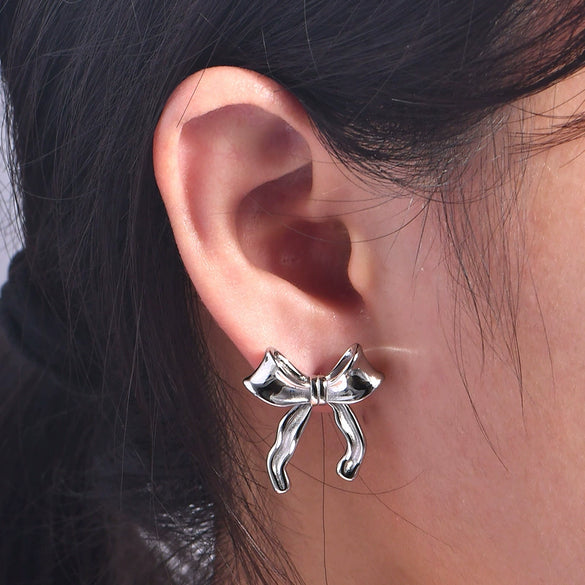 Titanium Steel 18K Electroplated Geometric Bowknot Women's Earrings