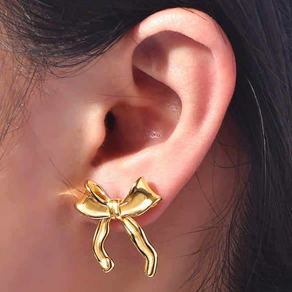 Titanium Steel 18K Electroplated Geometric Bowknot Women's Earrings