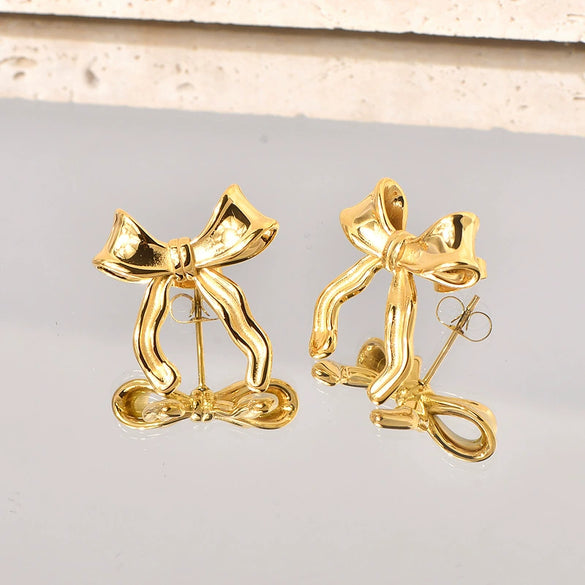 Titanium Steel 18K Electroplated Geometric Bowknot Women's Earrings