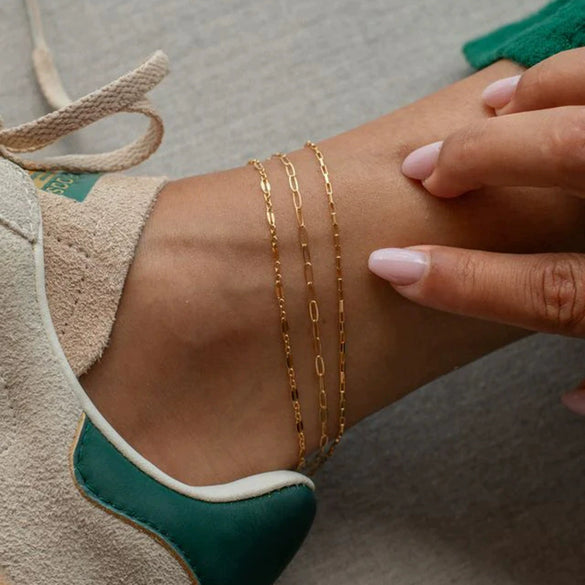 Titanium Steel 18K Gold Geometric Style Paperclip Chain Anklet For Women
