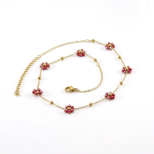 316L Stainless Steel 18K Gold Plated Crystal Flower Geometric Cross Chain Women's Bracelet And Necklace