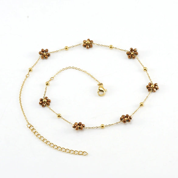 316L Stainless Steel 18K Gold Plated Crystal Flower Geometric Cross Chain Women's Bracelet And Necklace