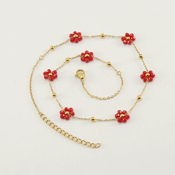 316L Stainless Steel 18K Gold Plated Crystal Flower Geometric Cross Chain Women's Bracelet And Necklace