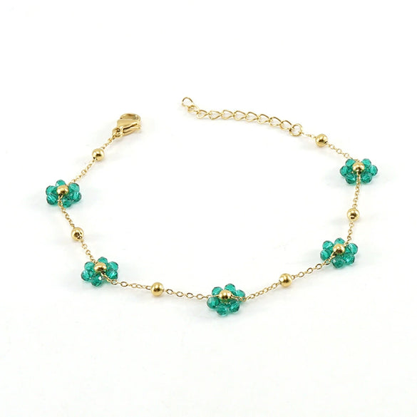 316L Stainless Steel 18K Gold Plated Crystal Flower Geometric Cross Chain Women's Bracelet And Necklace