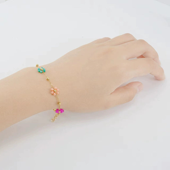 316L Stainless Steel 18K Gold Plated Crystal Flower Geometric Cross Chain Women's Bracelet And Necklace